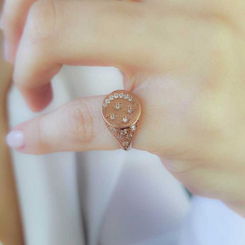 Ay Yıldızlar Kadın Gümüş Serçe Parmak Yüzüğü - CNG Jewels (1)