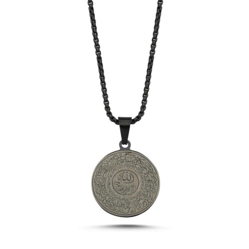 Ayet-el Kürsi Yazılı Siyah Erkek Çelik Kolye - CNG Jewels