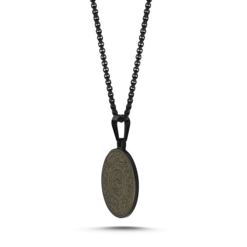 Ayet-el Kürsi Yazılı Siyah Erkek Çelik Kolye - CNG Jewels (1)