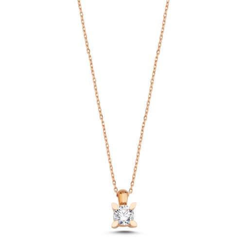 Badem Tırnak Tektaş Rose Altın Kolye - CNG Jewels