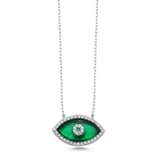 Badem Yeşil Murano Göz Kadın Gümüş Kolye - CNG Jewels