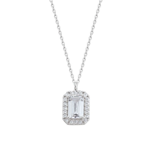 Baget Taşlı 14 Ayar Beyaz Altın Kolye - CNG Jewels