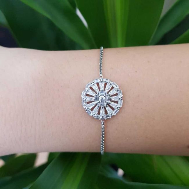 Baget Taşlı Asansör Zincirli Kadın Gümüş Bileklik - 1