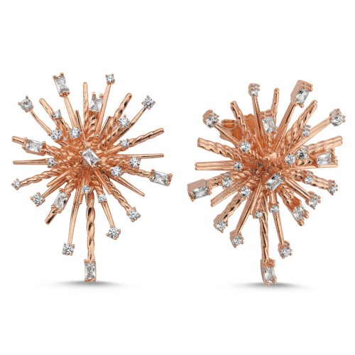 Baget Taşlı Galaksi Rosegold Gümüş Bayan Küpe - CNG Jewels