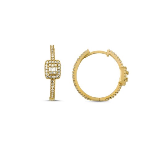 Baget Taşlı Gold Gümüş Halka Bayan Küpe - CNG Jewels