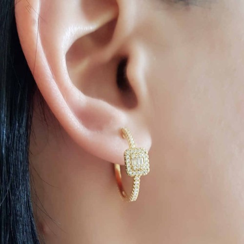 Baget Taşlı Gold Gümüş Halka Kadın Küpe - CNG Jewels (1)