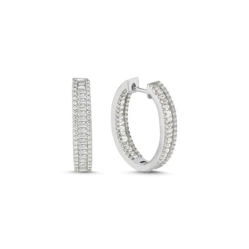 Baget Taşlı Gümüş Halka Abiye Küpe - CNG Jewels