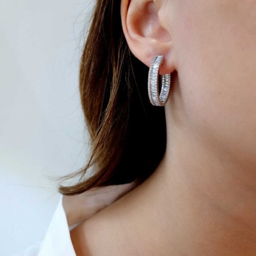 Baget Taşlı Gümüş Halka Abiye Küpe - CNG Jewels (1)