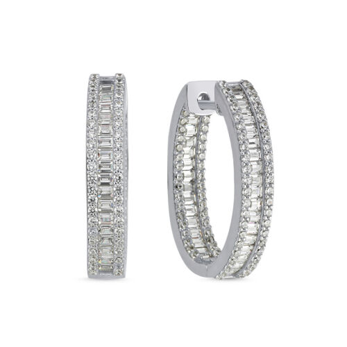 Baget Taşlı Gümüş Oval Halka Abiye Küpe - CNG Jewels