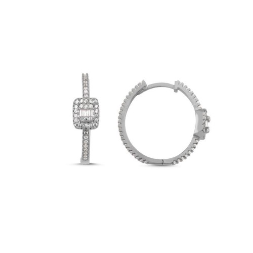 Baget Taşlı Kadın Gümüş Halka Küpe - CNG Jewels