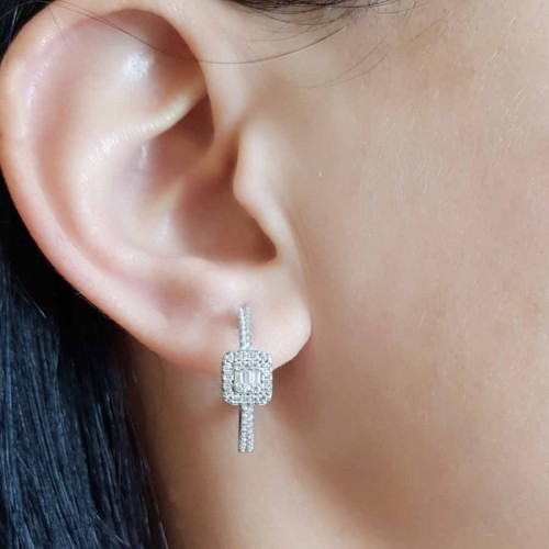 Baget Taşlı Kadın Gümüş Halka Küpe - CNG Jewels (1)