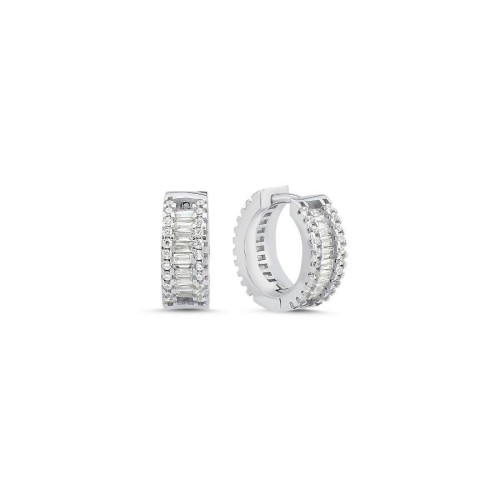 Baget Taşlı Küçük Halka Gümüş Kadın Küpe - CNG Jewels