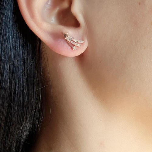 Baget Taşlı Kuyruklu Yıldız Gümüş Bayan Küpe - CNG Jewels