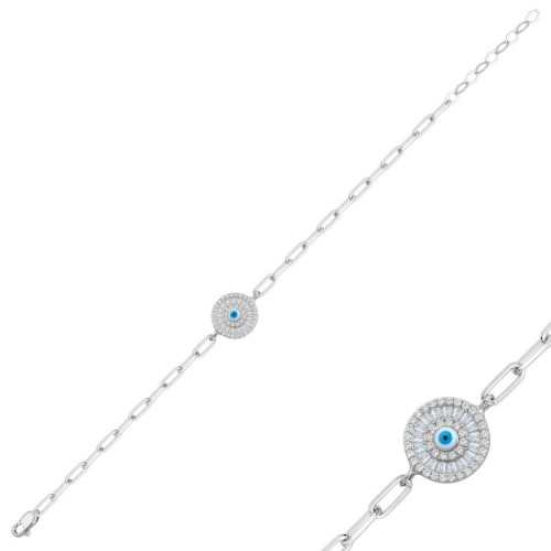 Baget Taşlı Nazar Boncuklu Gümüş Kadın Bileklik - CNG Jewels