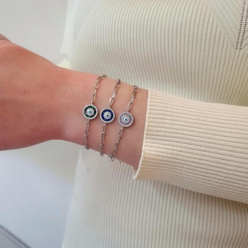 Baget Taşlı Nazar Boncuklu Gümüş Kadın Bileklik - CNG Jewels (1)