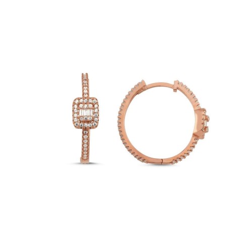 Baget Taşlı Rose Halka Gümüş Kadın Küpe - CNG Jewels