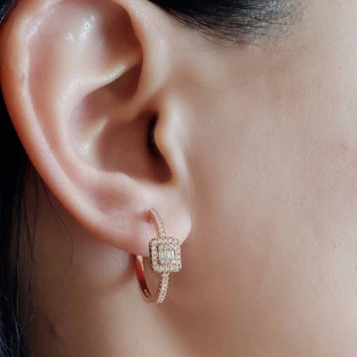 Baget Taşlı Rose Halka Gümüş Kadın Küpe - CNG Jewels (1)