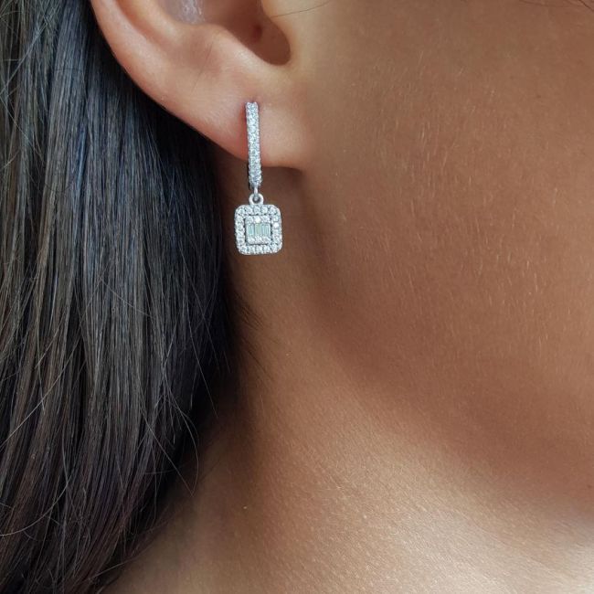 Baget Taşlı Sallantılı Gümüş Küpe - 2