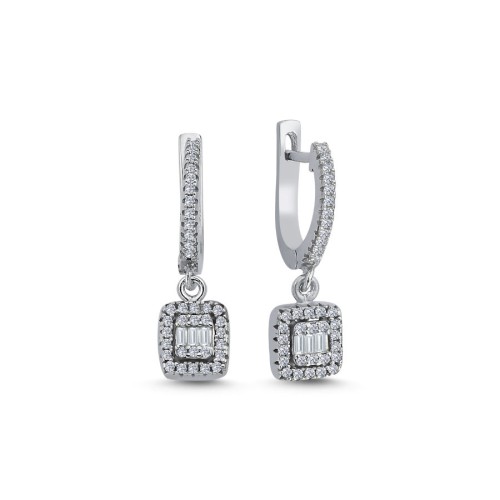 Baget Taşlı Sallantılı Gümüş Küpe - CNG Jewels