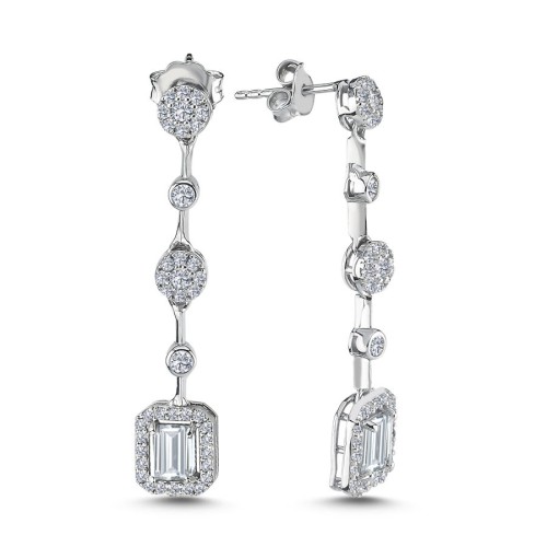 Baget Taşlı Sallantılı Işık Seli Kadın Gümüş Küpe - CNG Jewels