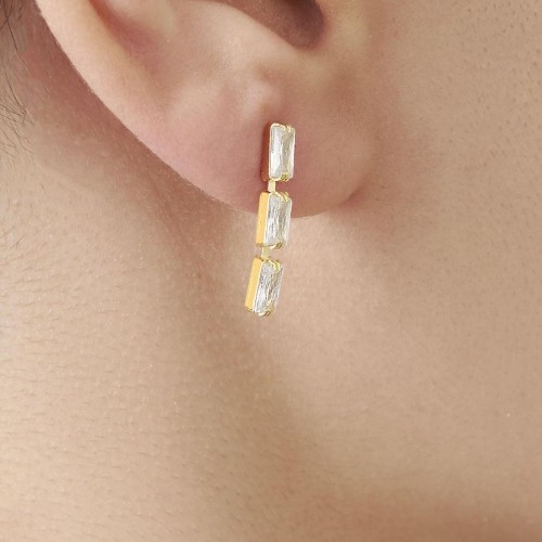Baget Taşlı Suyolu Gold Gümüş Bayan Küpe - CNG Jewels (1)