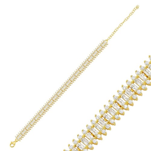 Baget Taşlı Suyolu Gold Gümüş Kadın Bileklik - CNG Jewels