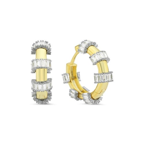 Baget Taşlı Tasarım Gümüş Halka Küpe - CNG Jewels