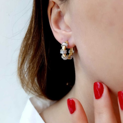 Baget Taşlı Tasarım Gümüş Halka Küpe - CNG Jewels (1)