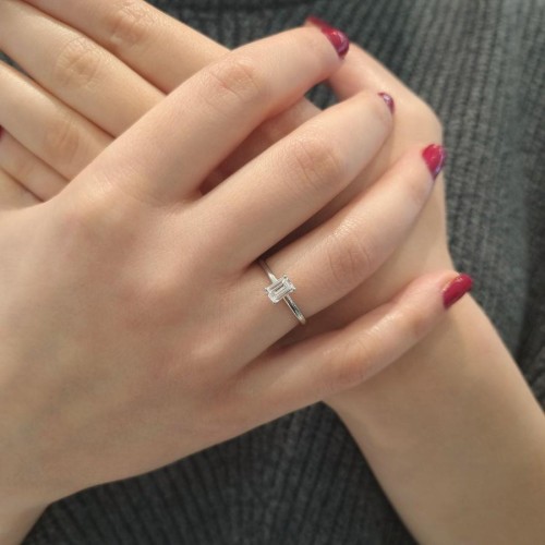 Baguette Solitaire Silver Women's Ring - CNG Jewels (1)
