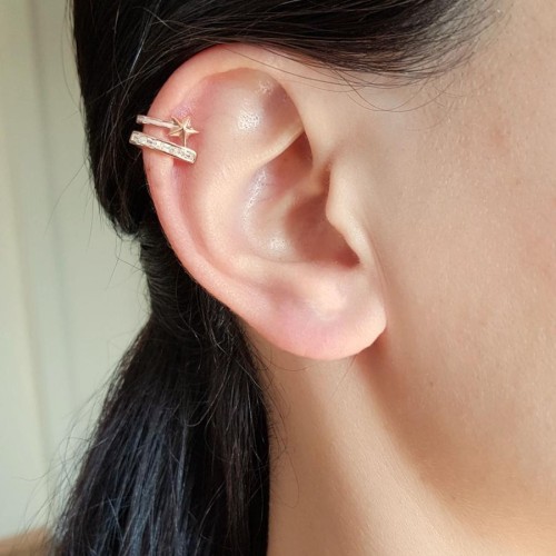 Bagetli Kuyruklu Yıldız Kıkırdak Cuff Rose Gümüş Bayan Küpe - CNG Jewels