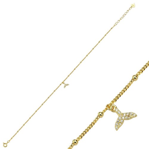 Balina Kuyruğu Sallantılı Gold Gümüş Halhal - CNG Jewels (1)