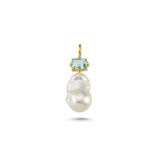 Barok İnci Natural Blue Topaz Taşlı Gümüş Kolye Ucu 