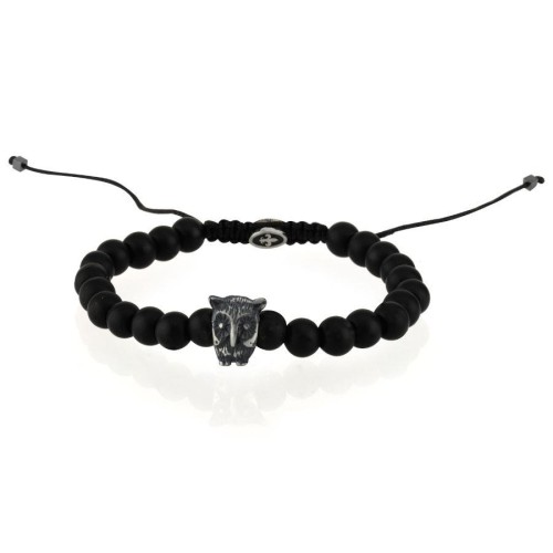 Baykuş Oniks Taşlı Makrome Gümüş Erkek Bilekliği - CNG Jewels