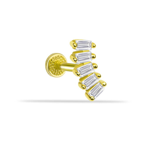 Beş Baget Taşlı Altın Tragus Piercing - CNG Jewels
