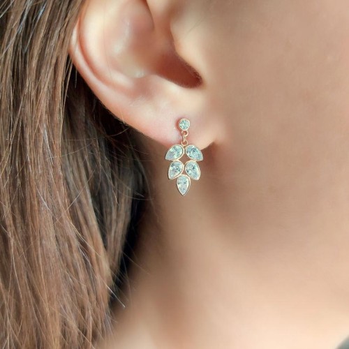 Beş Damla Taşlı Yaprak Rose Gümüş Kadın Kolye - CNG Jewels