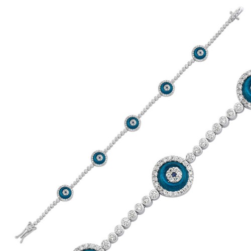 Beşli Cam Göz Gümüş Kadın Su Yolu Bileklik - CNG Jewels