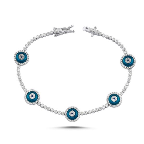 Beşli Cam Göz Gümüş Kadın Su Yolu Bileklik - CNG Jewels (1)