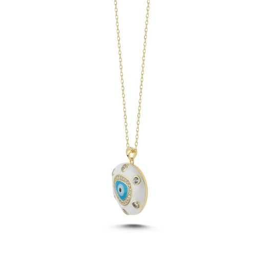 Beyaz Mavi Mineli Nazar Boncuğu Gümüş Kadın Kolye - CNG Jewels (1)