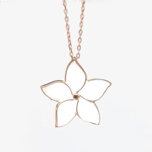 Beyaz Menekşe Çiçeği Gümüş Bayan Kolye - CNG Jewels