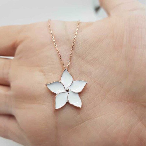 Beyaz Menekşe Çiçeği Gümüş Bayan Kolye - CNG Jewels (1)
