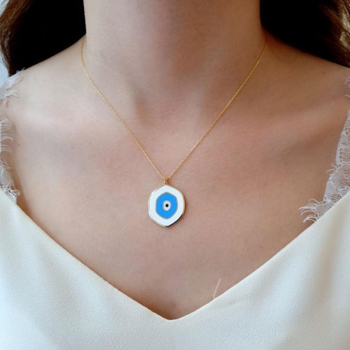 Silvia Eye Silver Women's Necklace with White Enamel 