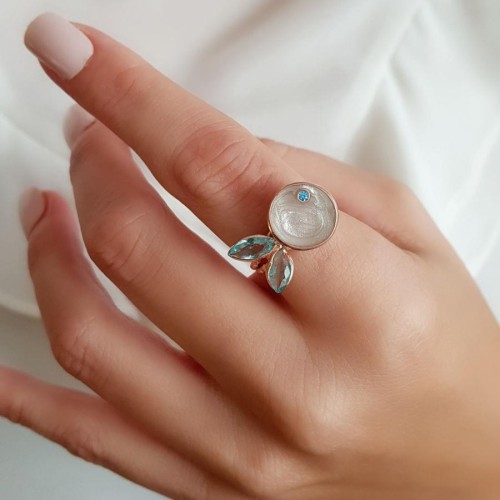 Beyaz Mineli Tombul Balık Gümüş Bayan Yüzük - CNG Jewels (1)