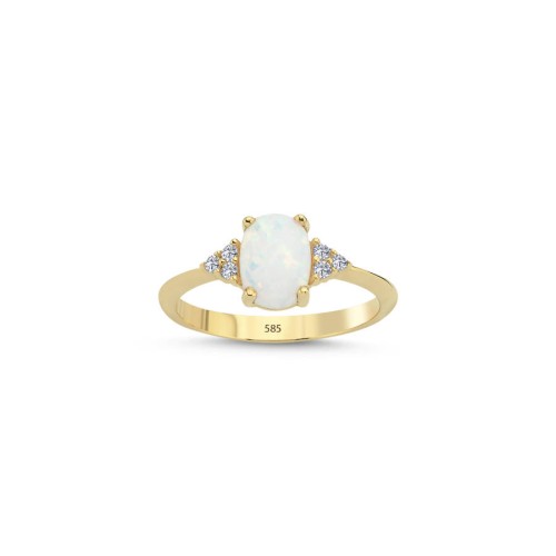 Beyaz Opal Taşlı 14 Ayar Altın Yüzük - CNG Jewels
