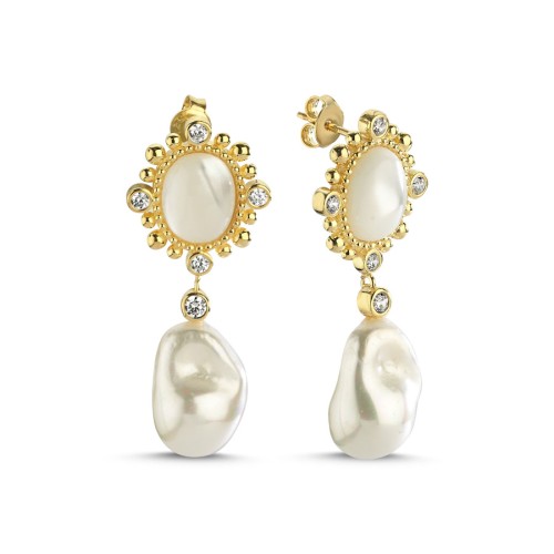 Beyaz Sedef Taşlı Vintage Gümüş İnci Küpe - CNG Jewels