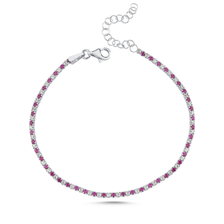 Beyaz ve Pembe Taşlı Minimal Gümüş Su Yolu Bileklik - CNG Jewels