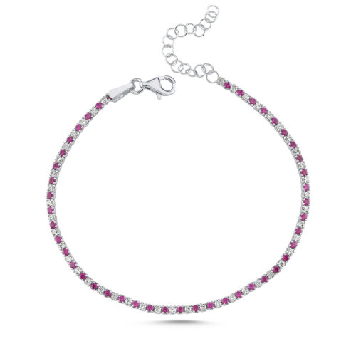Beyaz ve Pembe Taşlı Minimal Su Yolu Kadın Gümüş Bileklik - CNG Jewels