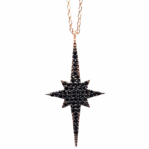 Black Kutup Yıldızı Rose Gümüş Kadın Kolye - CNG Jewels