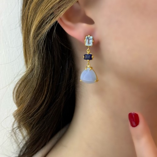 Blue Topaz Safir Kalsedon Taşlı Tasarım Kadın Gümüş Küpe - CNG Jewels (1)