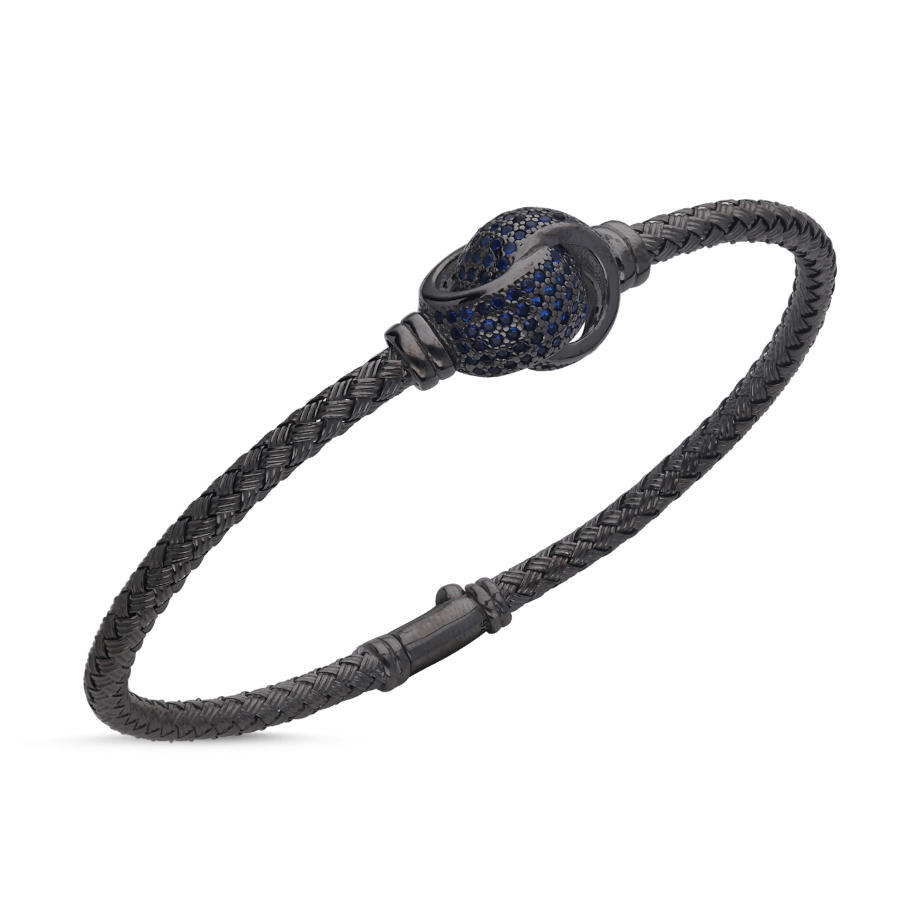 Blue Union Straw Knit Silver Men's Bracelet - CNG Jewels