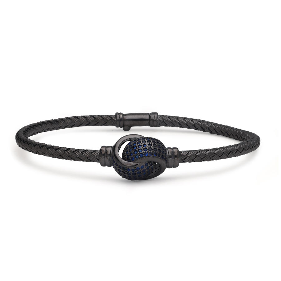 Blue Union Straw Knit Silver Men's Bracelet - CNG Jewels (1)